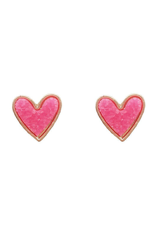 “Drusy” Heart stone post earrings