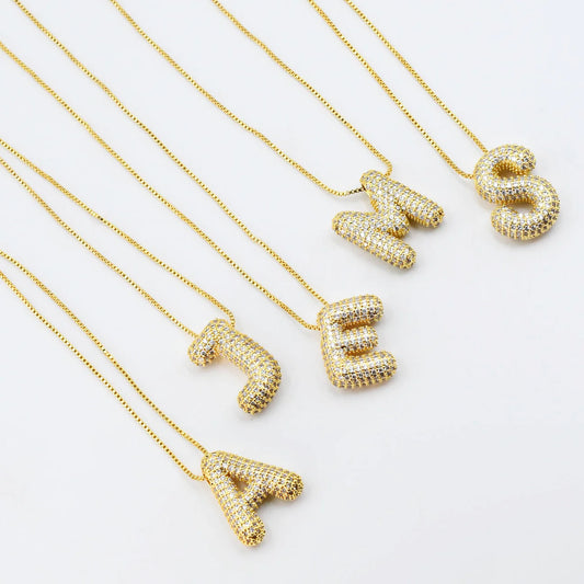 Gold Crystal Balloon Initial Necklace