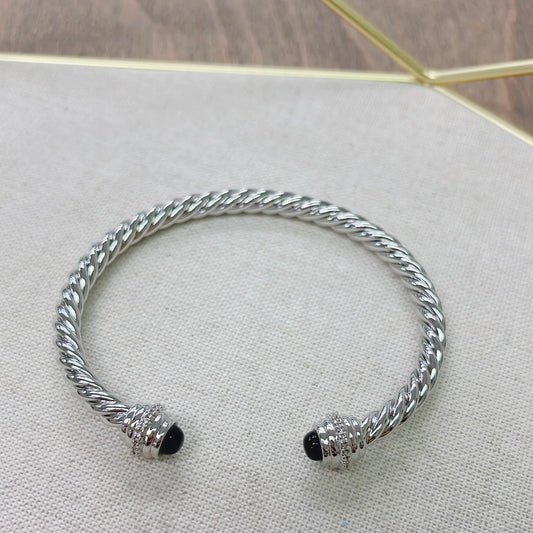 Silver With Black Crystal Rope Bracelet