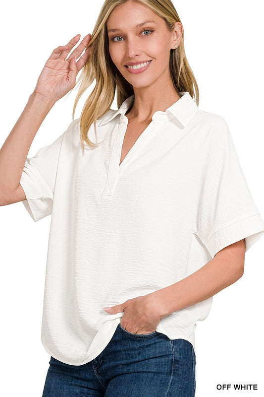 Woven Airflow Vneck Top