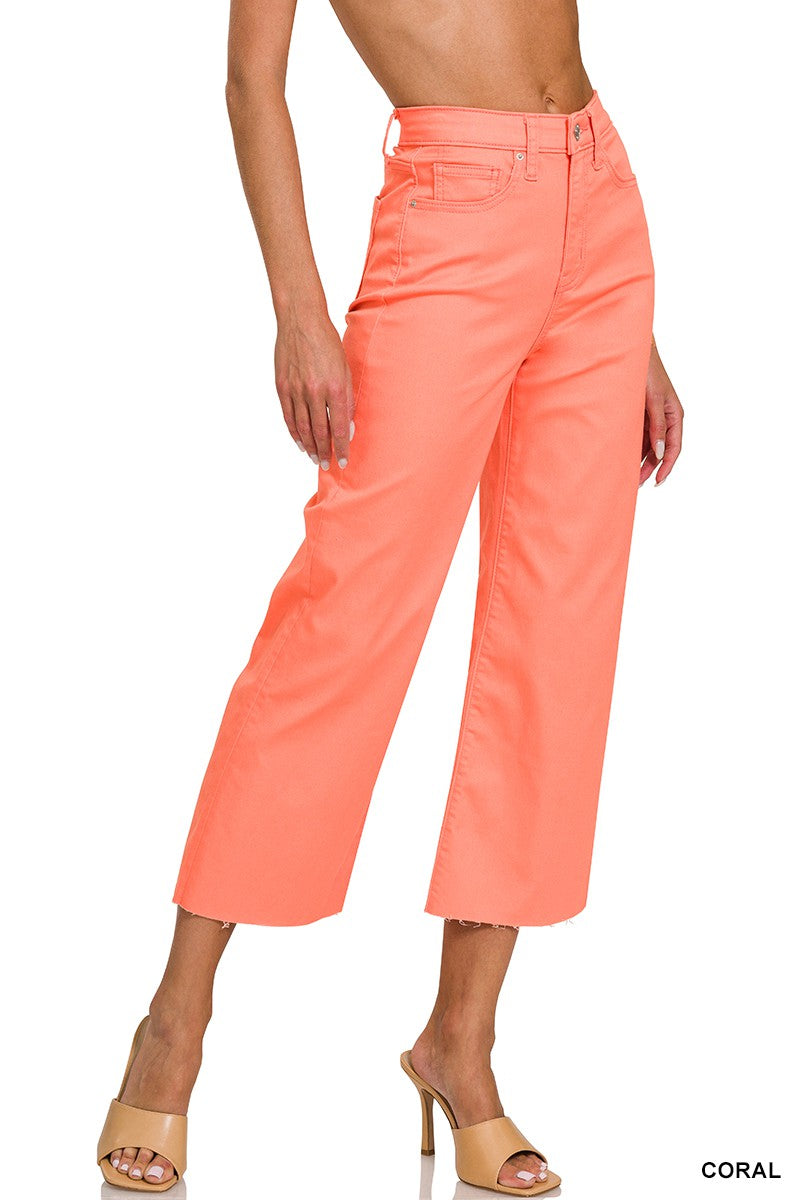 High Rise Flare Cropped Color Denim Pant